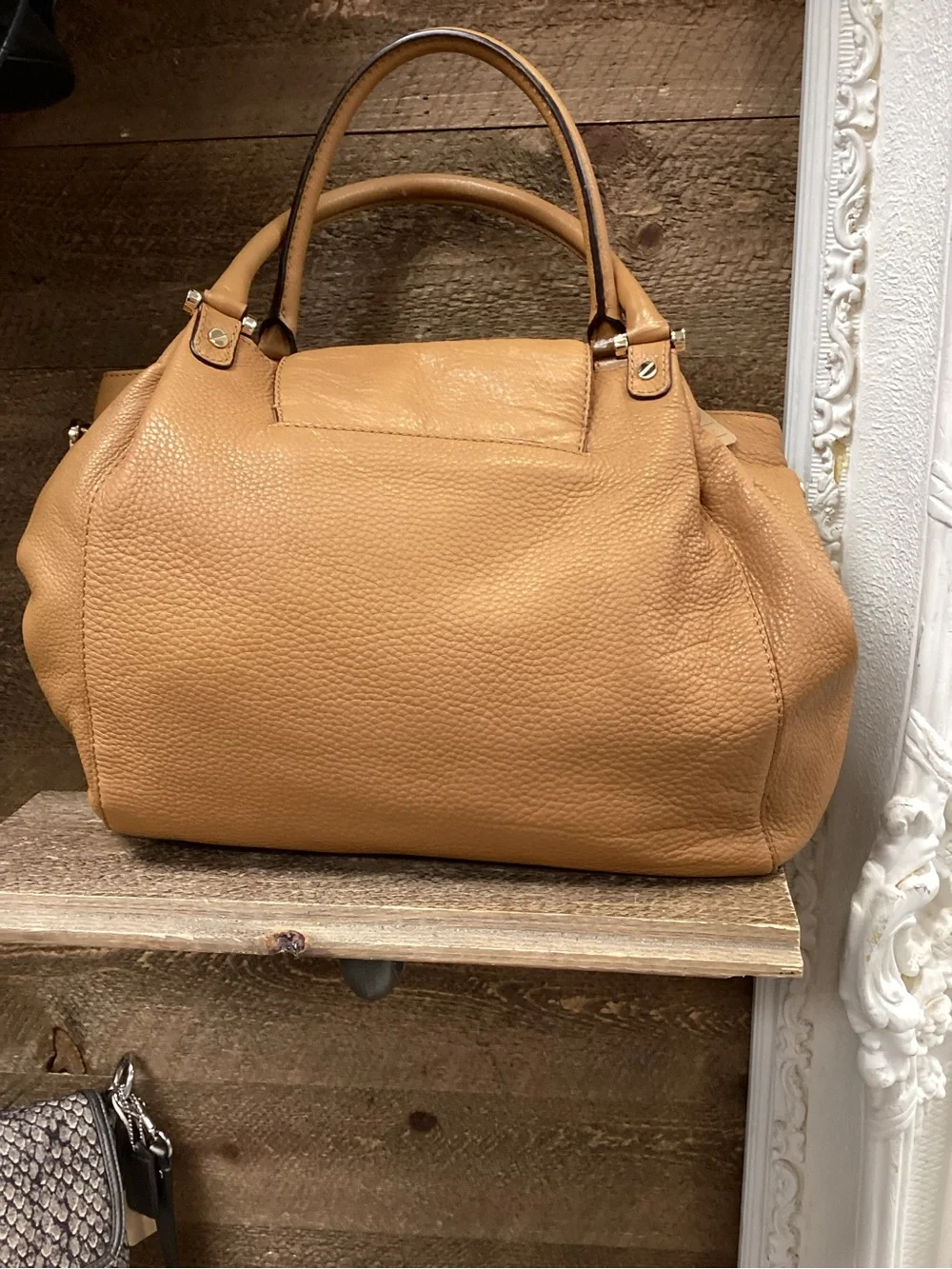 Michael Kors Caramel/Tan Pebbled Leather Shoulder Bag with MK Emblem